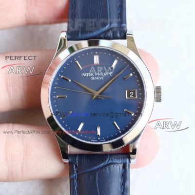 Perfect Replica Patek Philippe Calatrava Blue Dial Blue Leather Strap Watch 38mm